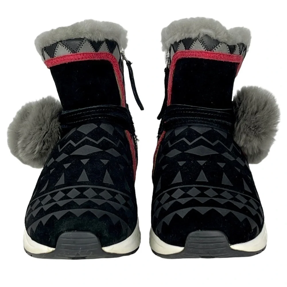 ASH MONGOLIA LAMBSKIN SUEDE SHEARLING GEOMETRIC POM POMS SNEAKER WINTER BOOTS